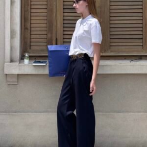 High-Waisted Wool Blend Trousers