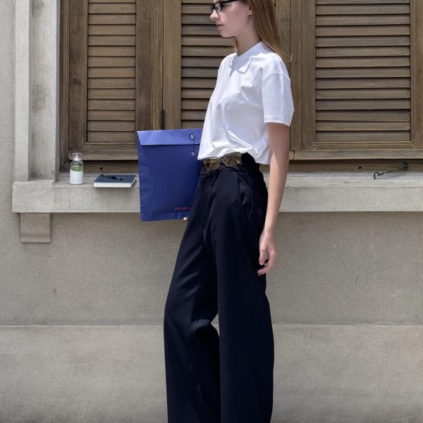 High-Waisted Wool Blend Trousers